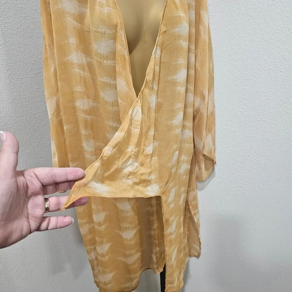 Sheer Midi Kimono Robe Duster Womens OS Fairy Yellow Ethereal Boho Hippie Flowy